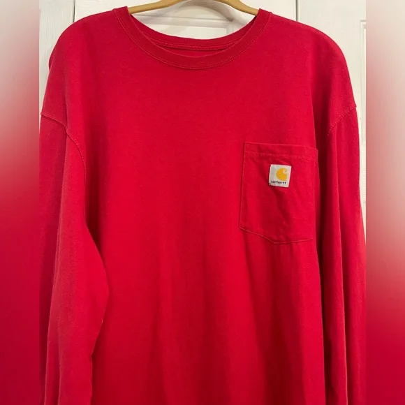 Carhartt Men’s Loose Fit Heavyweight Long Sleeve Pocket Work T-shirt 2XL Red - Picture 2 of 5